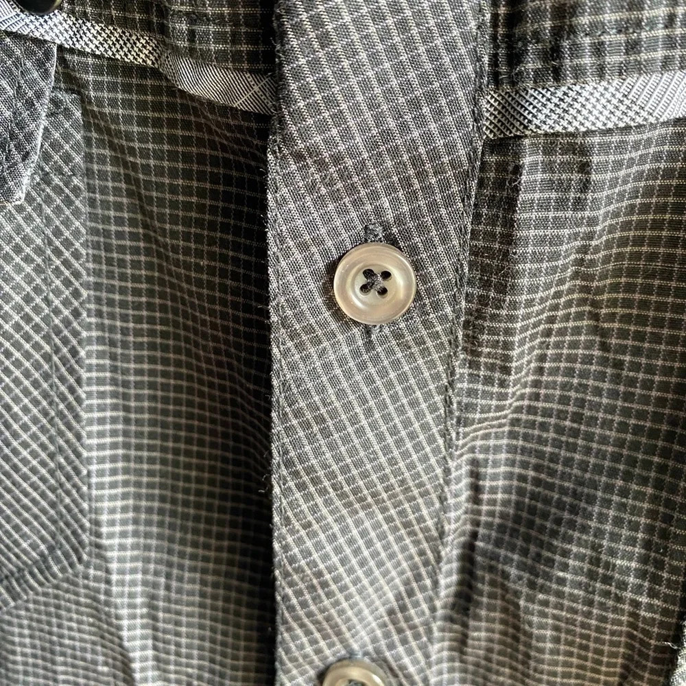 Swiss Cross Men Button Up Short Sleeve Shirt Gray W/White Checked Pattern  XL - Picture 3 of 7